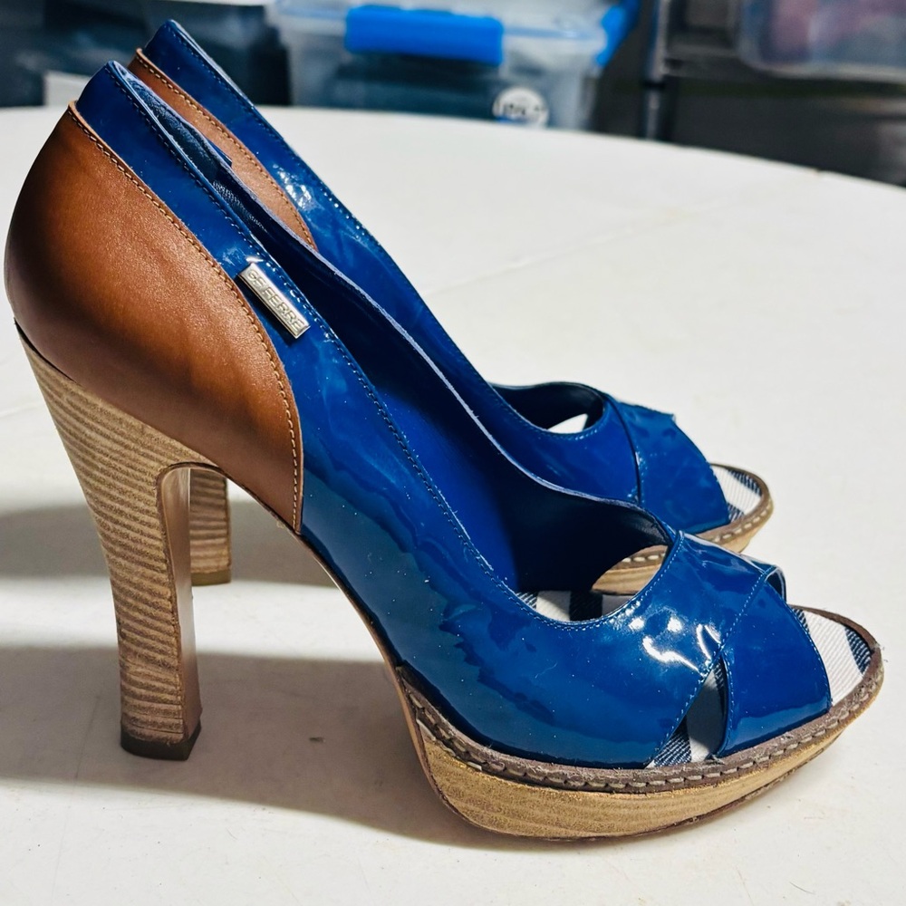 Gianfranco Ferre GF Women's Blue Canvas Leather High Heel Pumps Shoes US 9 EU 40